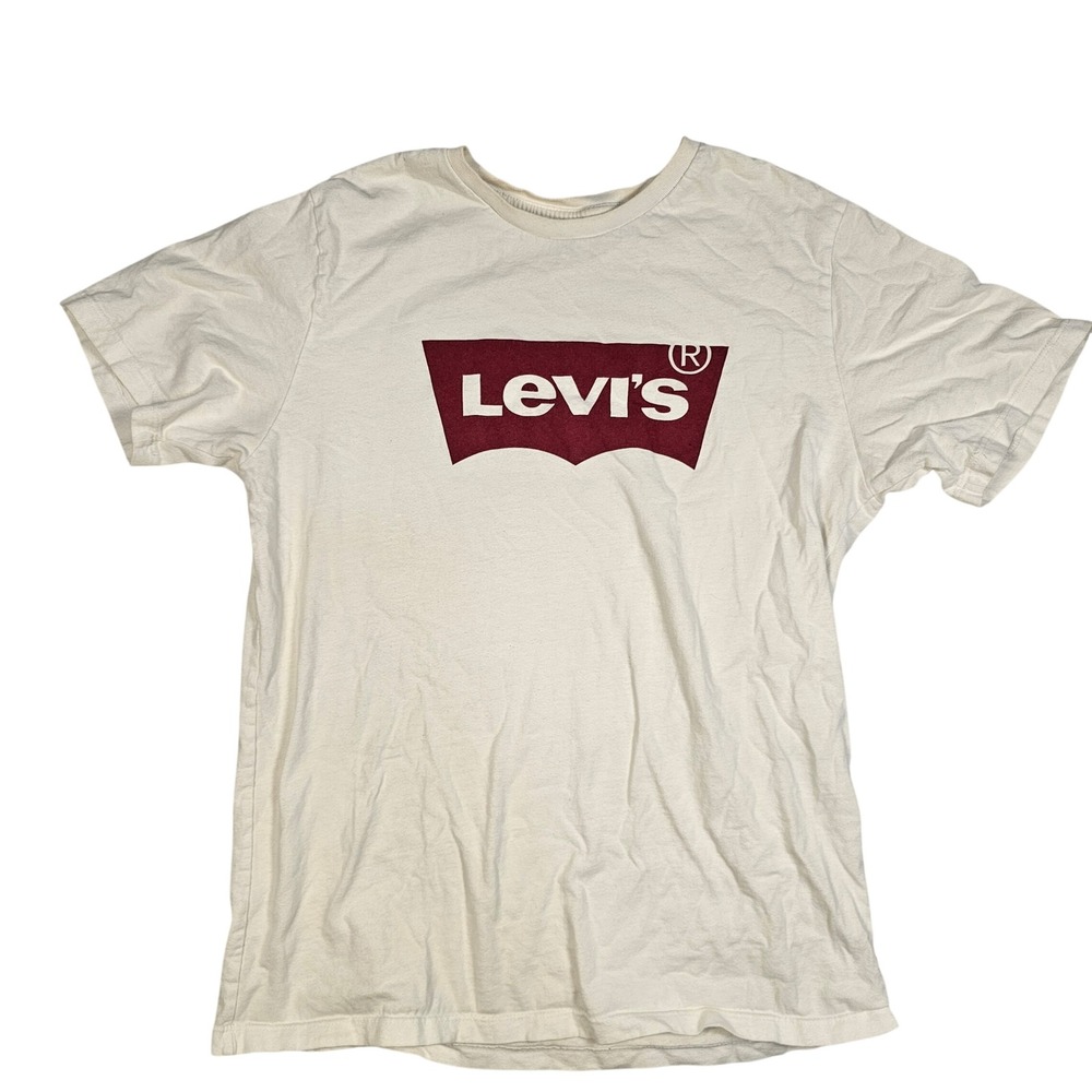 Levis Mens Batwing Logo Graphic T-Shirt White‎ Burgundy Size M Short Sleeve Tee